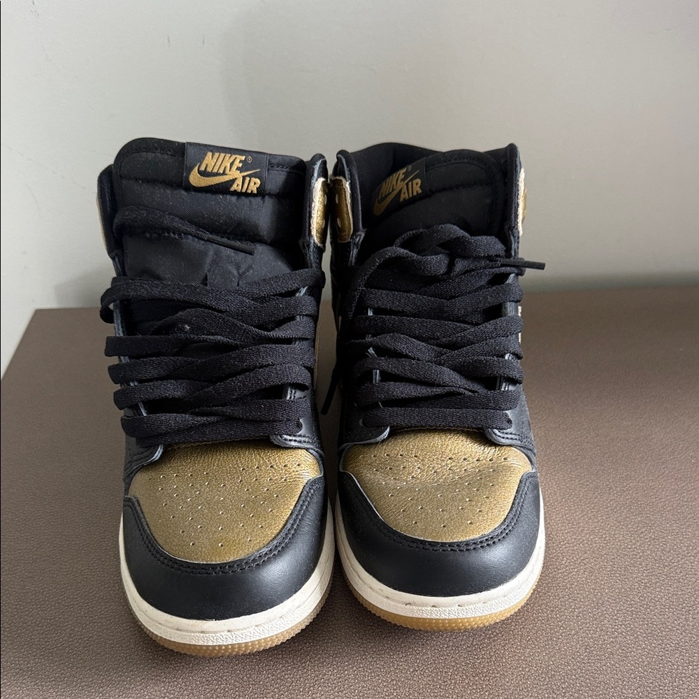 Jordan 1s Black and Gold High-Top Sneakers - Picture 2 of 7